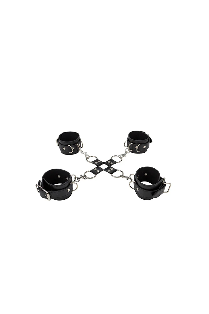 Ouch by Shots Toys - Leather Hand & Leg Cuffs - Black