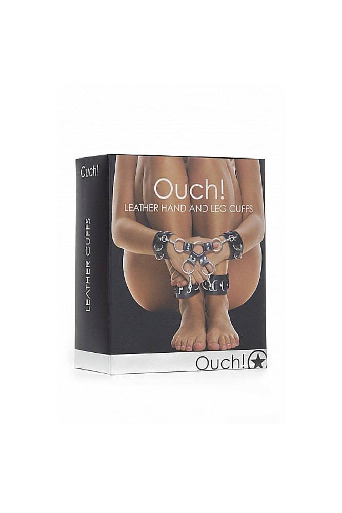 Ouch by Shots Toys - Leather Hand & Leg Cuffs - Black - Image 6