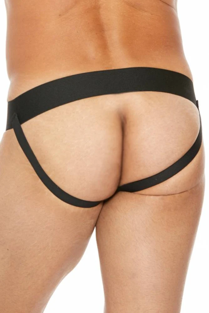 Ouch by Shots Toys - Premium Leather Zipper Front Jock Strap - Black - Image 4