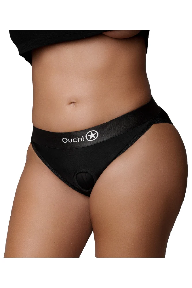 Ouch by Shots Toys - Vibrating Strap-on Hipster Panty Harness - Black
