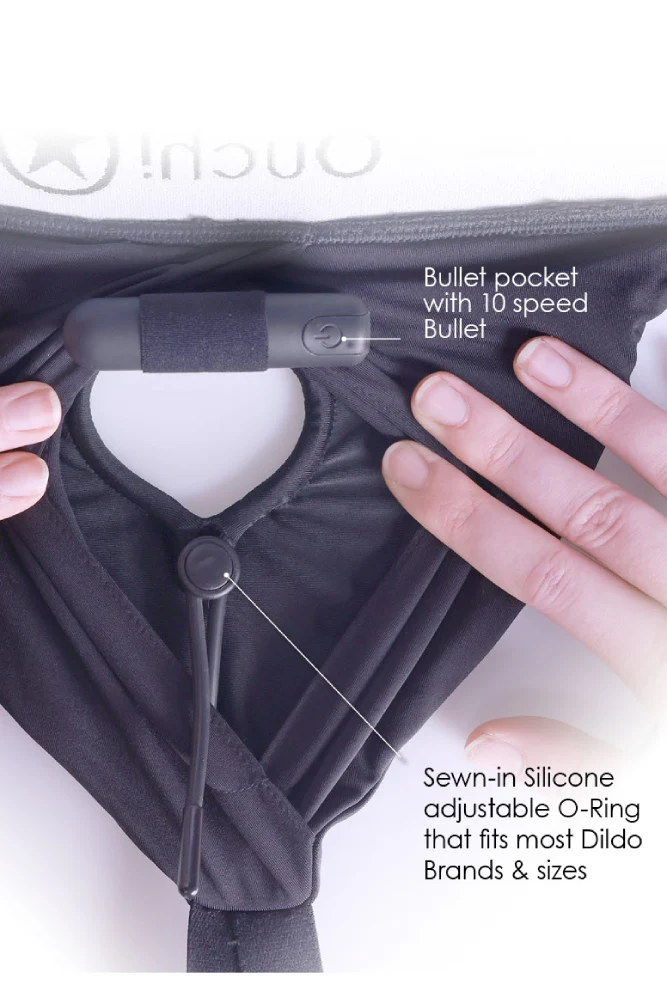 Ouch by Shots Toys - Vibrating Strap-on Hipster Panty Harness - Black - Image 6
