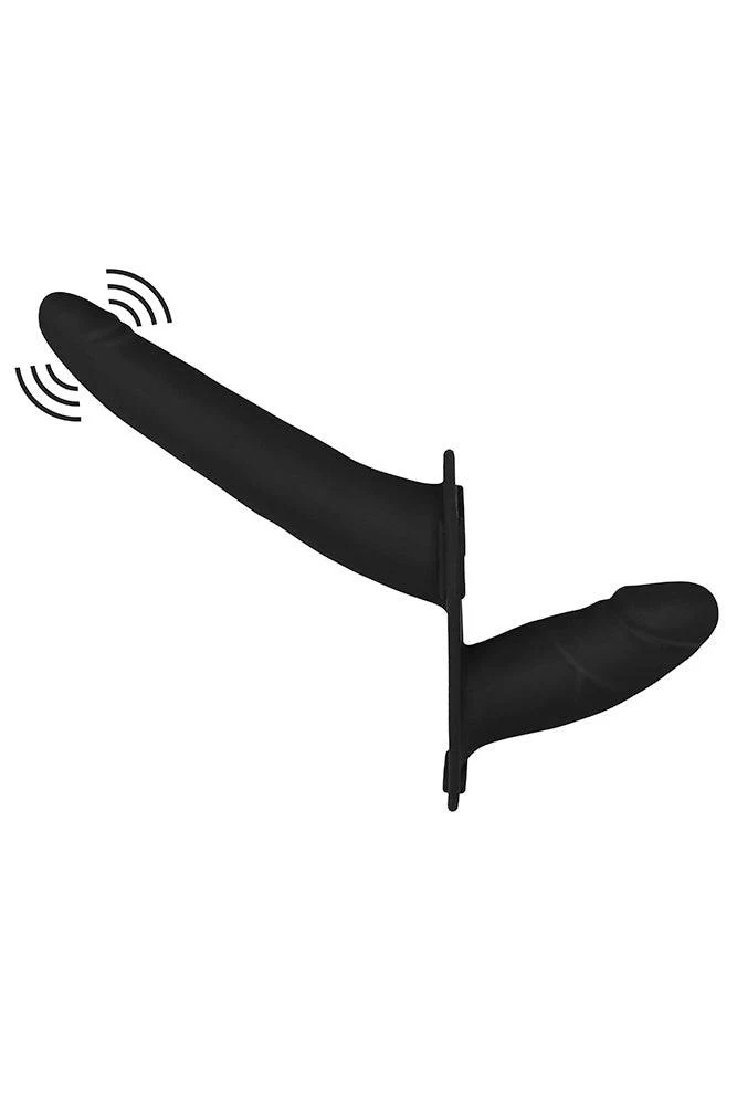 Ouch by Shots - Vibrating Double Adjustable Silicone Strap-On - Black