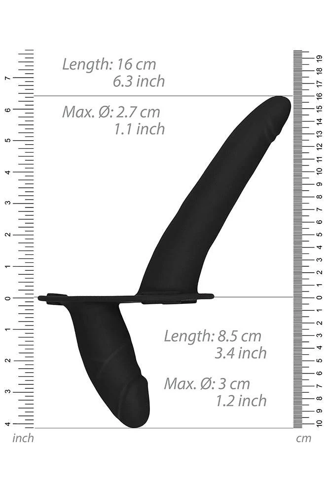 Ouch by Shots - Vibrating Double Adjustable Silicone Strap-On - Black - Image 4