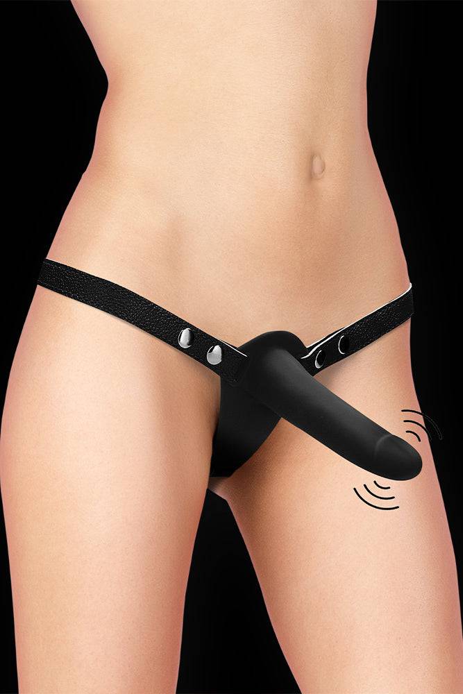 Ouch by Shots - Vibrating Double Adjustable Silicone Strap-On - Black - Image 5