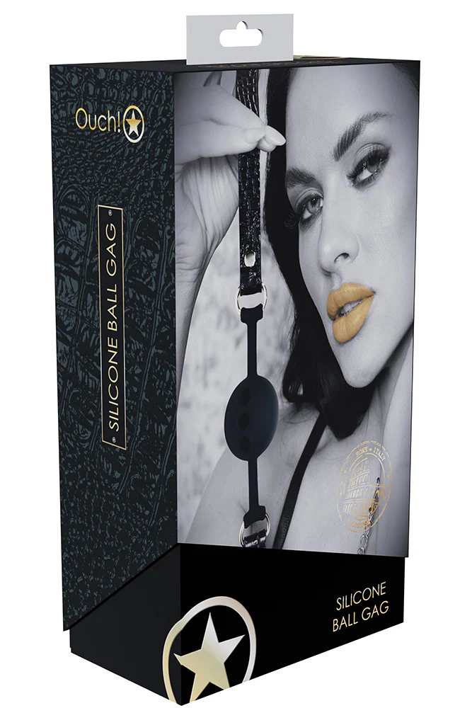 Ouch International - Rome Collection - Breathable Silicone Ball Gag - Black/Gold - Image 3