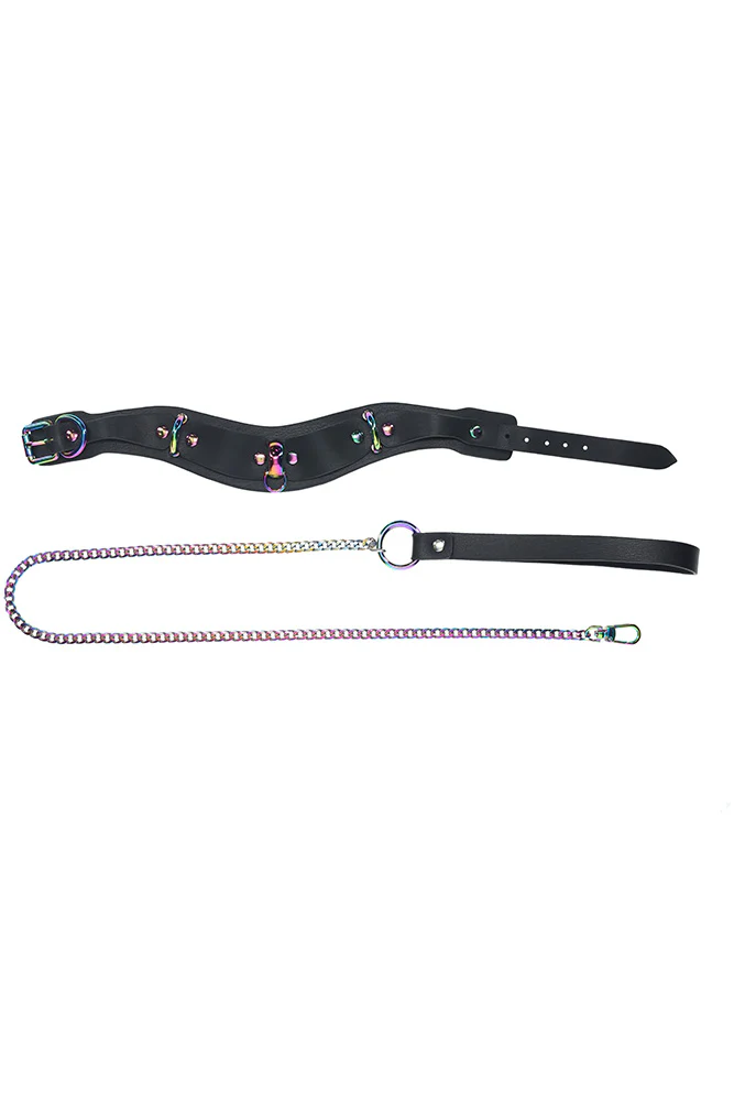 Ouch International - Venice Collection - Collar with Leash - Black/Iridescent - Image 2
