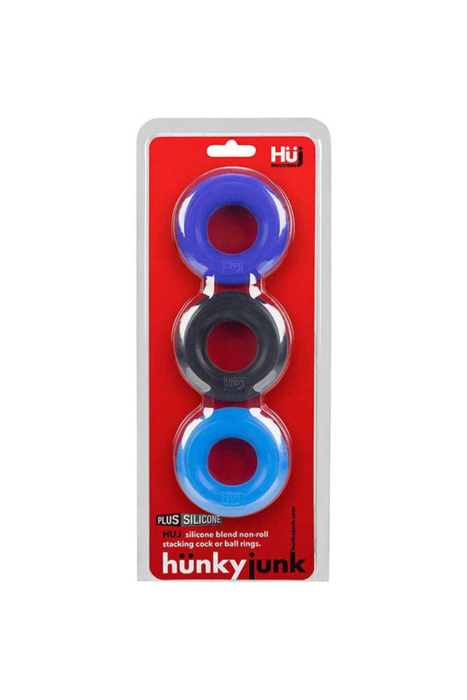 OxBalls - Hunky Junk - 3-Pack Cock Ring Set - Blue - Image 3