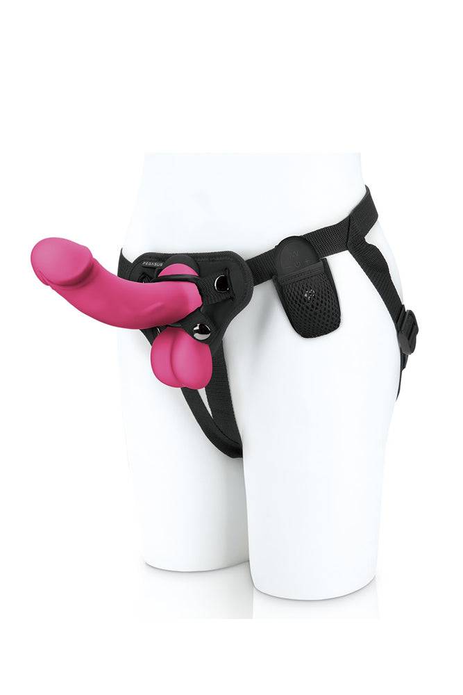 Pegasus - 6.5" Remote Control Realistic Silicone Dildo With Balls And Harness - Pink - Image 3