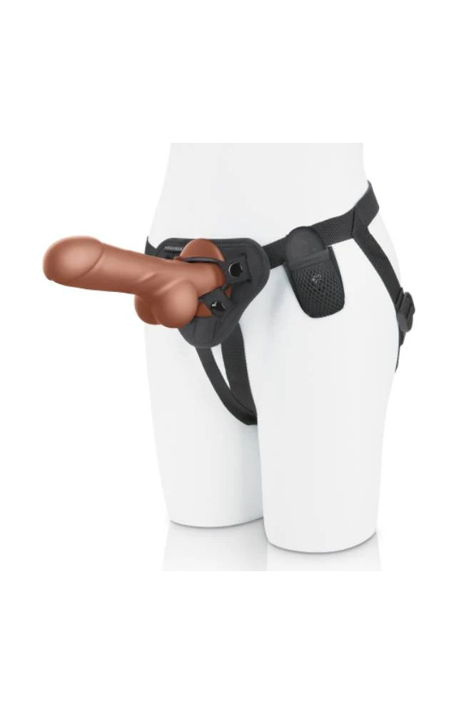 Pegasus - 8" Remote Control Realistic Silicone Dildo With Balls And Harness - Brown