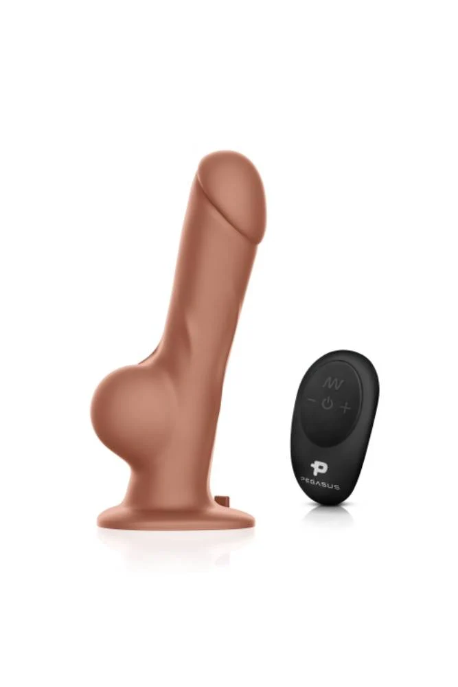 Pegasus - 8" Remote Control Realistic Silicone Dildo With Balls And Harness - Brown - Image 2
