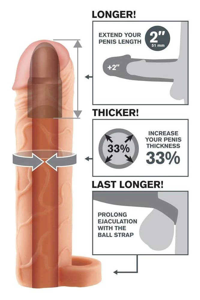 Pipedream - Fantasy X-tensions - Perfect 1 Inch Penis Extension with Ball Strap - Beige - Image 2