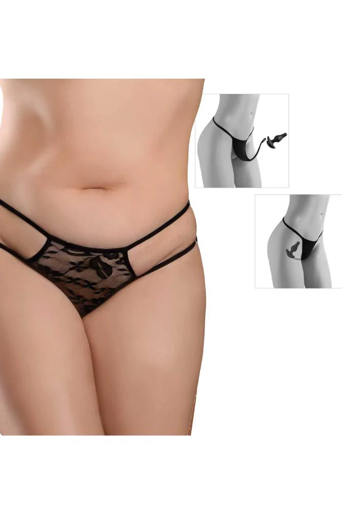 Pipedream - Hookup Panties - Crotchless Pleasure Panties with Clitoral Beads & Attachable Butt Plug - Size XL-XXL