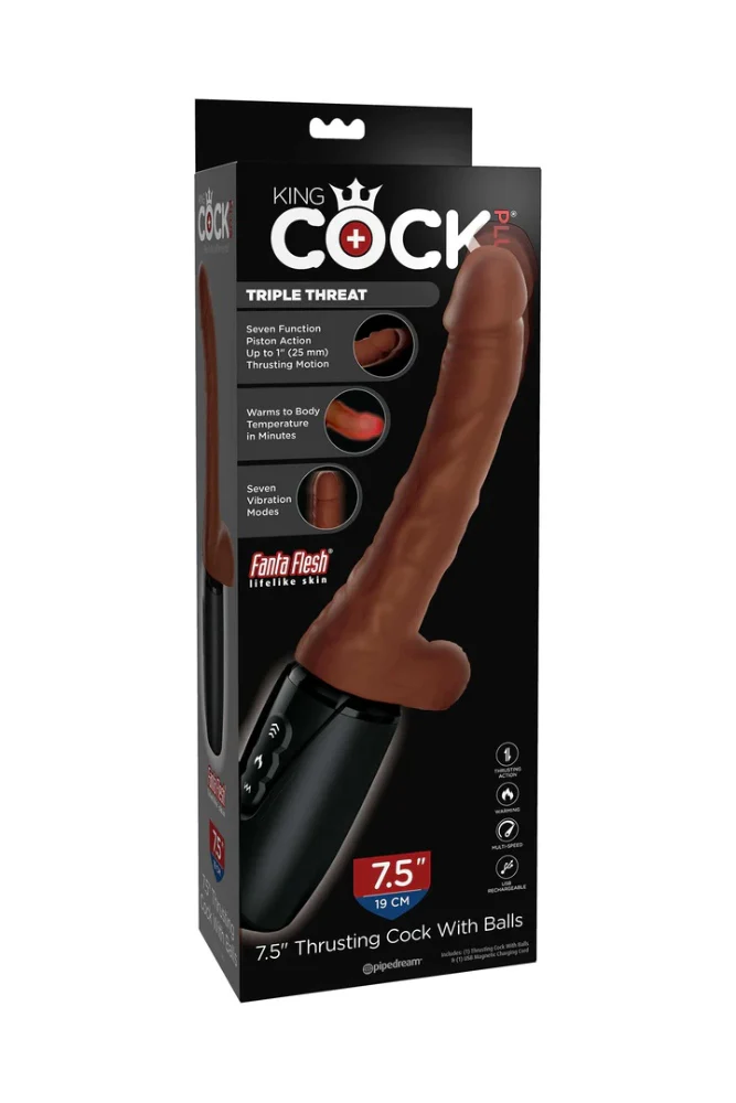 Pipedream - King Cock Plus - Warming & Thrusting Cock with Balls 7.5" - Brown - Image 9