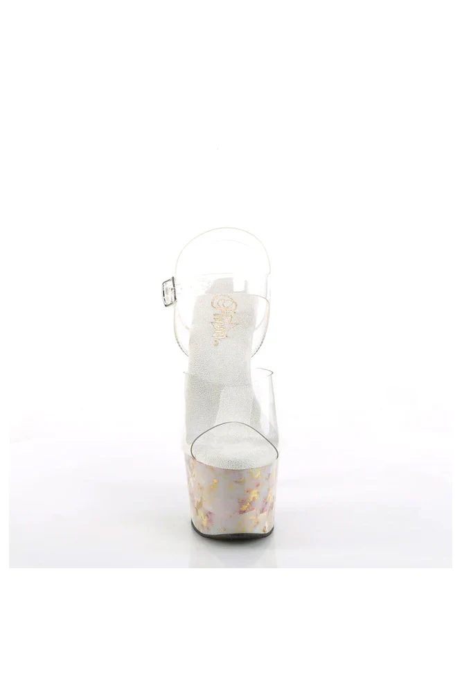 Pleaser USA - Adore 7" Stiletto Heel Marble Print Sandal - Clear/Blush - Image 3