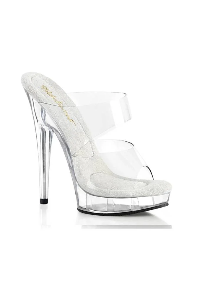 Pleaser USA - Sultry 6" Stiletto Heel Two-Band Slide Sandal with Platform - Clear
