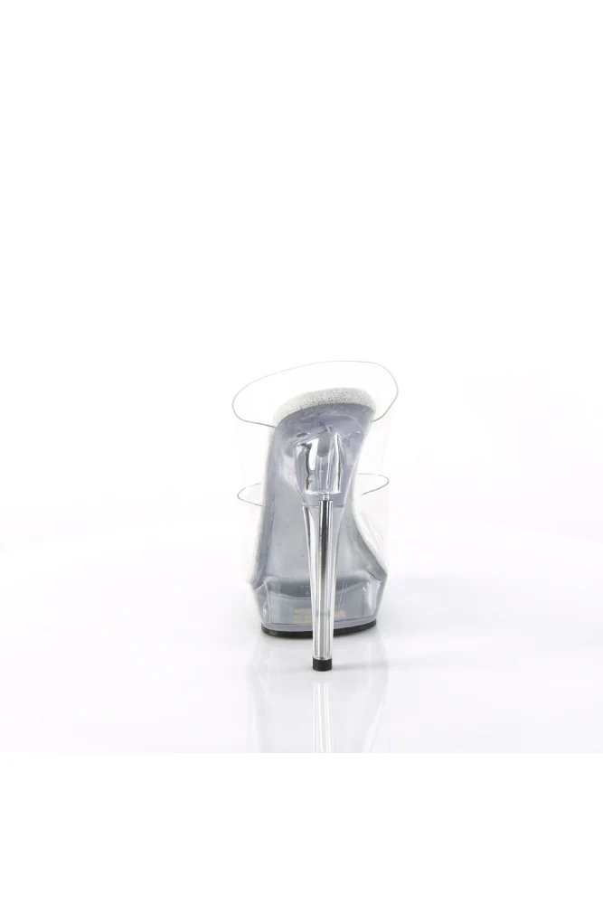Pleaser USA - Sultry 6" Stiletto Heel Two-Band Slide Sandal with Platform - Clear - Image 3