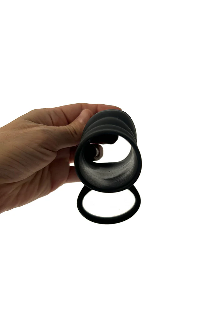 Shots Toys - Levelz - Vibrating Ribbed Silicone Cock Sleeve & Ball Ring - Image 5