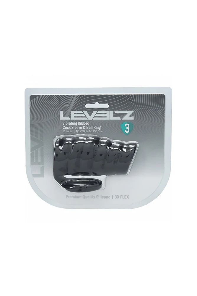 Shots Toys - Levelz - Vibrating Ribbed Silicone Cock Sleeve & Ball Ring - Image 7
