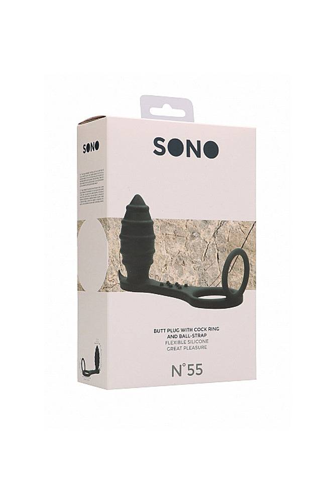 Shots Toys - Sono - No.55 Butt Plug With Cockring And Ball Strap - Black - Image 3