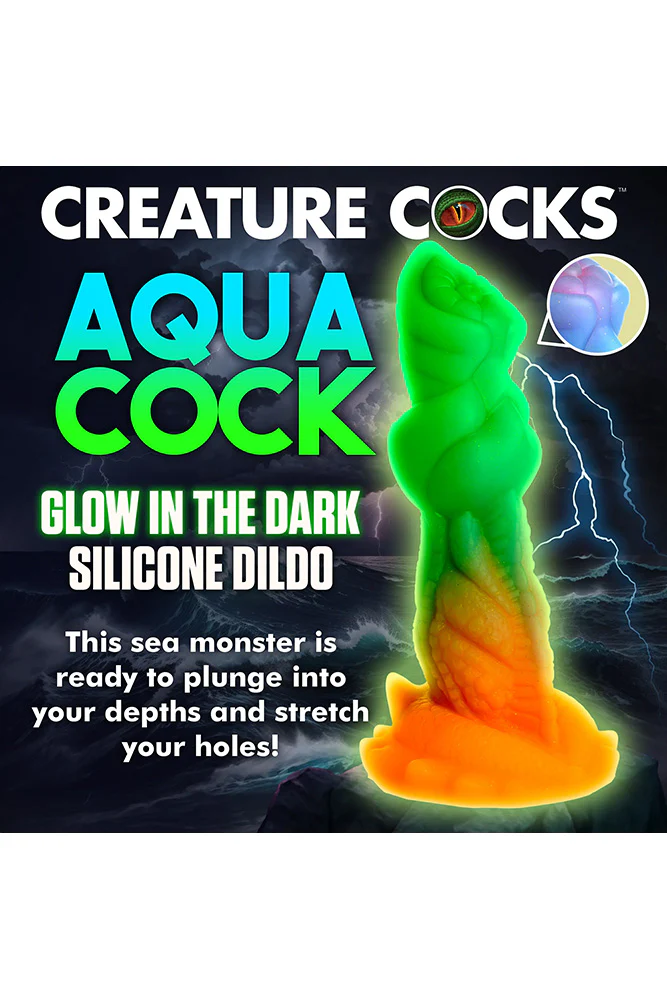 XR Brands - Creature Cocks - Aqua Cock Glow-in-the-Dark Silicone Dildo - Image 2