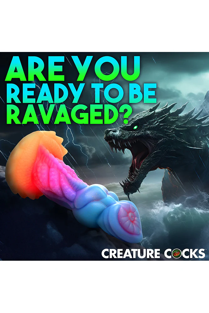 XR Brands - Creature Cocks - Aqua Cock Glow-in-the-Dark Silicone Dildo - Image 3
