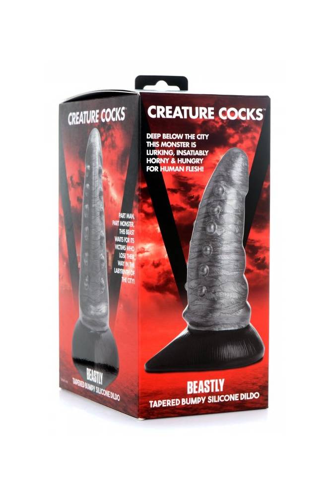 XR Brands - Creature Cocks - Beastly Tapered Bumpy Silicone Dildo - Silver - Image 7