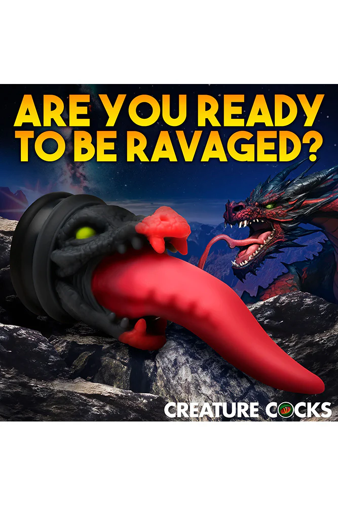 XR Brands - Creature Cocks - Dragon Roar Silicone Dildo - Red/Black - Image 2