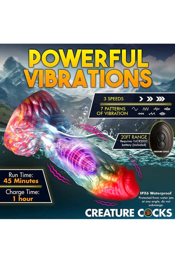 XR Brands - Creature Cocks - Rainbow Phoenix Vibrating Silicone Dildo - Image 2