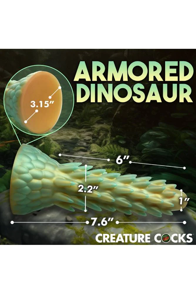 XR Brands - Creature Cocks - Stegosaurus Spiky Reptile Silicone Dildo - Green - Image 4