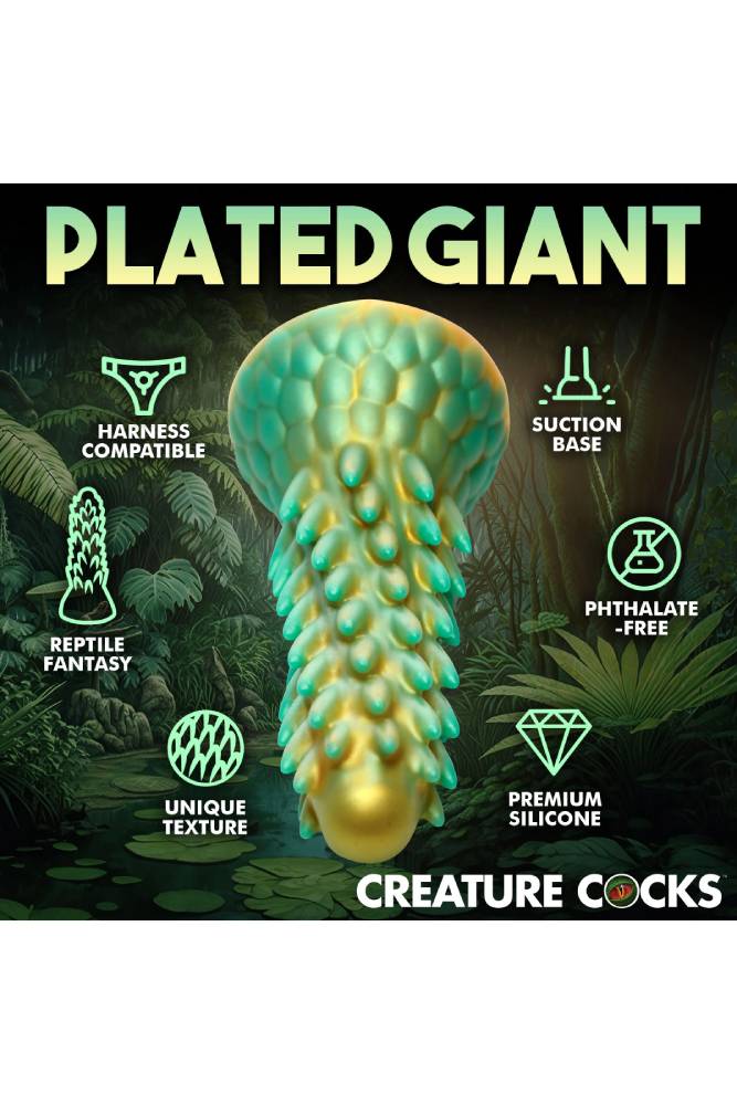 XR Brands - Creature Cocks - Stegosaurus Spiky Reptile Silicone Dildo - Green - Image 5