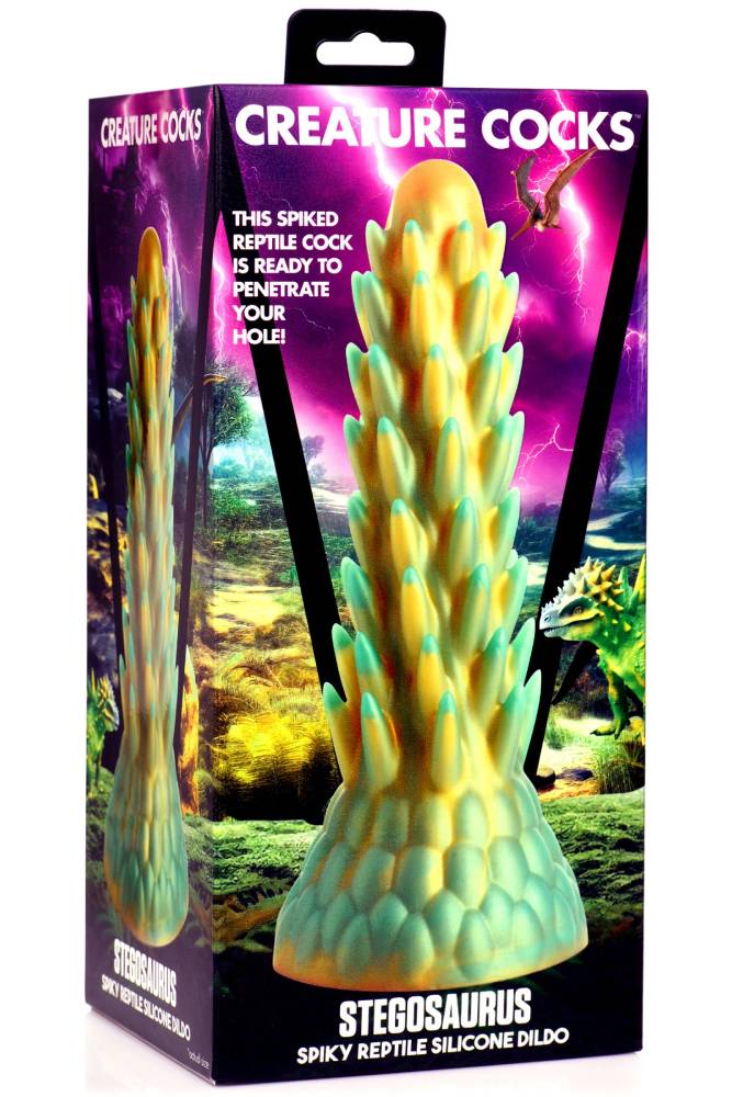 XR Brands - Creature Cocks - Stegosaurus Spiky Reptile Silicone Dildo - Green - Image 7