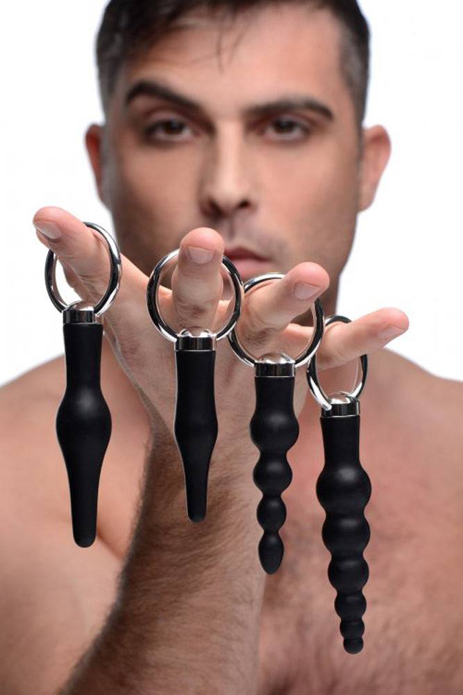 XR Brands - Master Series - 4 Piece Silicone Anal Ringed Rimmer Set - Black/Silver - Image 4