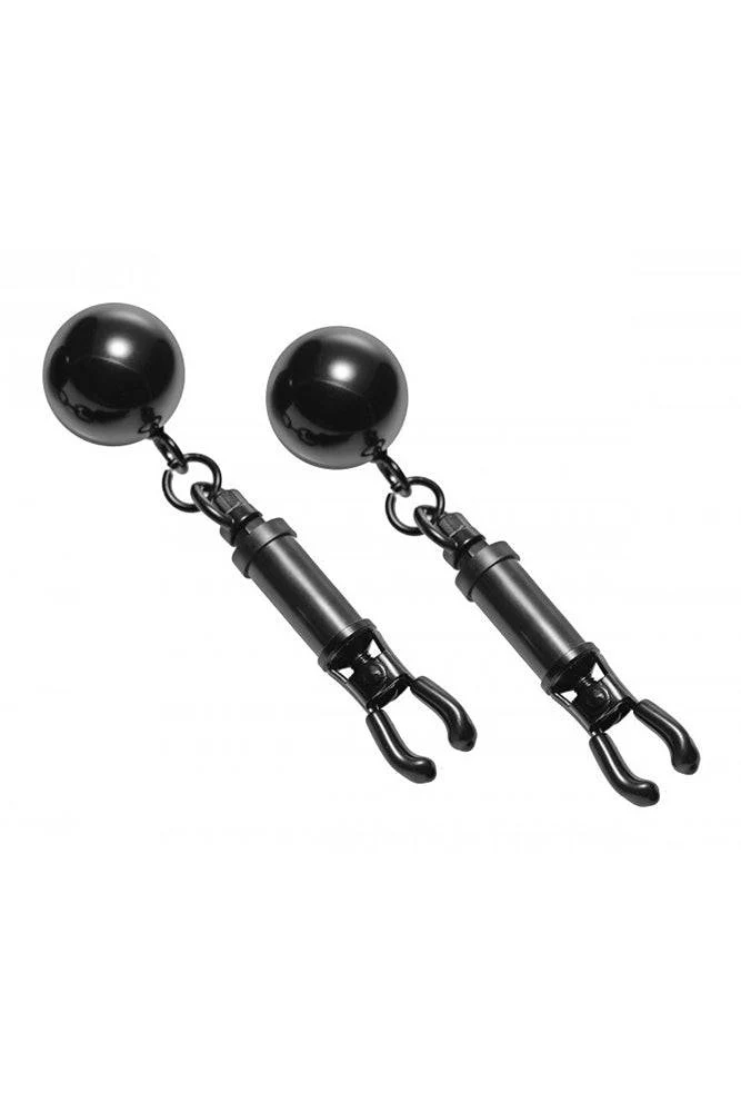 XR Brands - Master Series - Black Bomber Nipple Clamps with Ball Weights