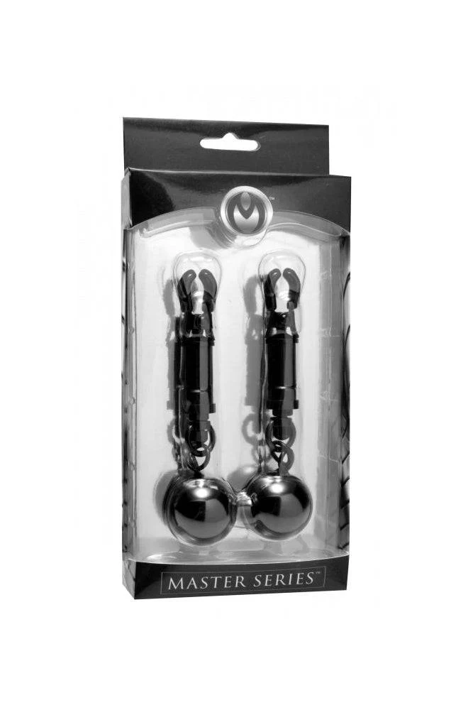 XR Brands - Master Series - Black Bomber Nipple Clamps with Ball Weights - Image 2