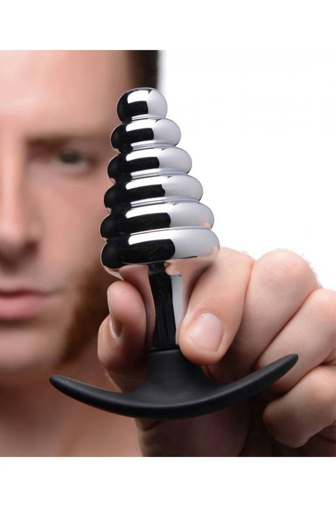 XR Brands - Master Series - Dark Hive Metal and Silicone Ribbed Anal Plug - Image 2