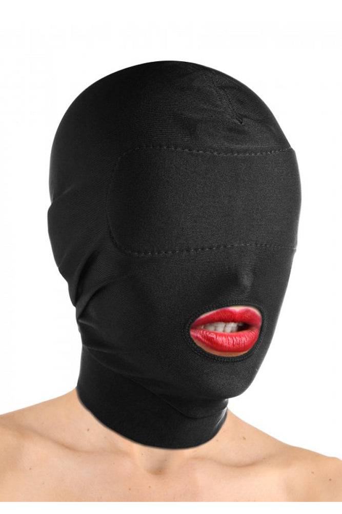 XR Brands - Master Series - Disguise - Open Mouth Hood with Padded Blindfold - Black