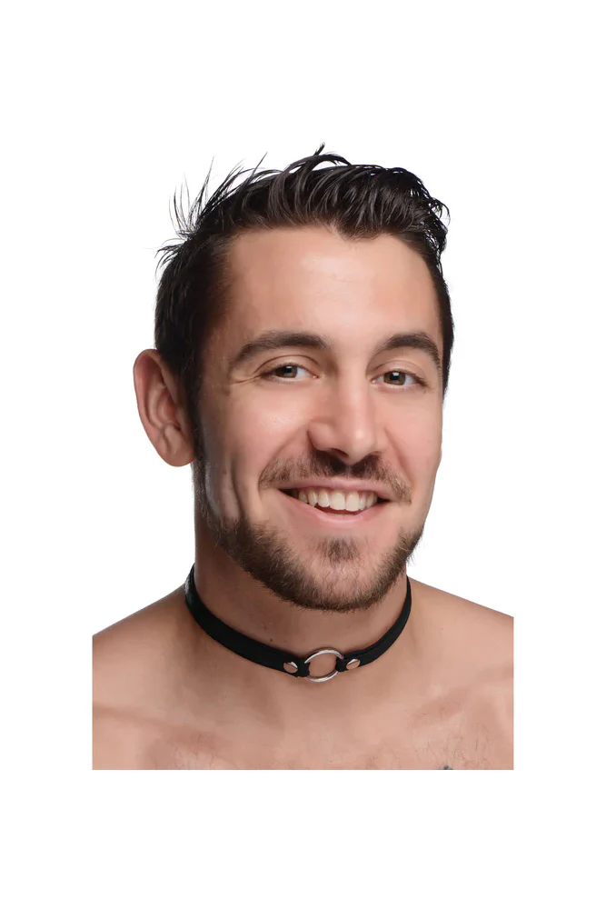 XR Brands - Master Series - Sex Pet Slim Black Leather Collar with O-Ring - Image 4