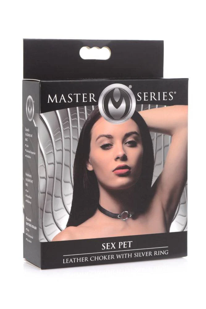 XR Brands - Master Series - Sex Pet Slim Black Leather Collar with O-Ring - Image 7