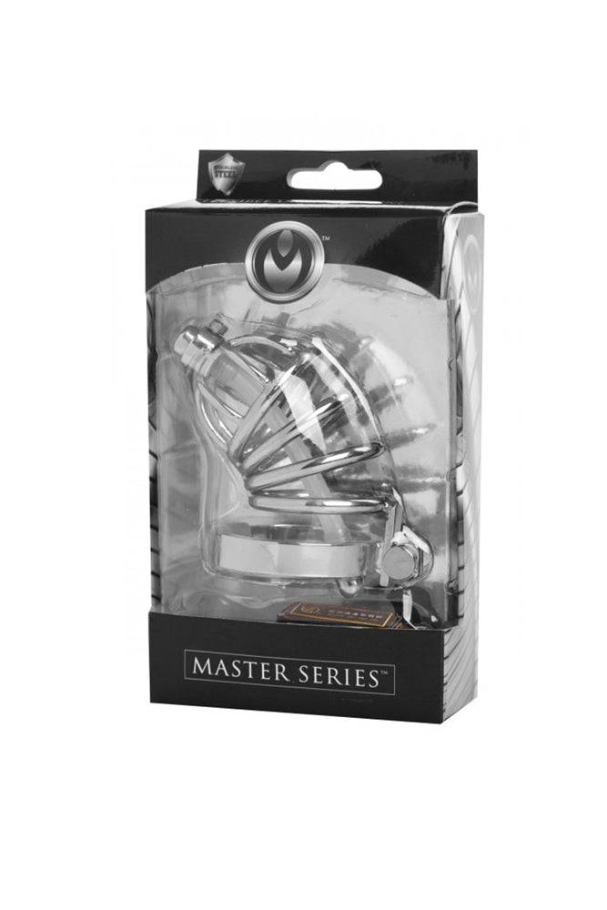 XR Brands - Master Series - Stainless Steel Chastity Cage with Silicone Urethral Plug - Image 2