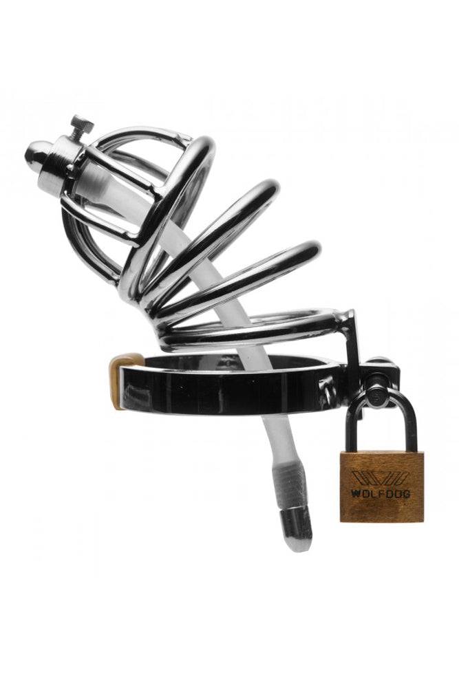 XR Brands - Master Series - Stainless Steel Chastity Cage with Silicone Urethral Plug - Image 3
