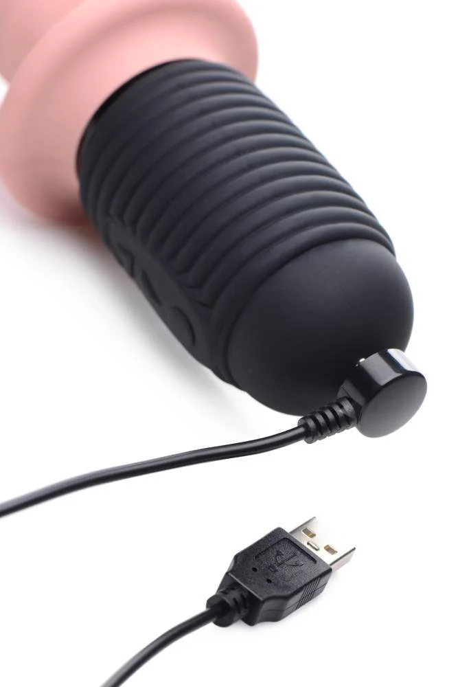 XR Brands - Power Pounder Vibrating and Thrusting Silicone Dildo - Beige - Image 7