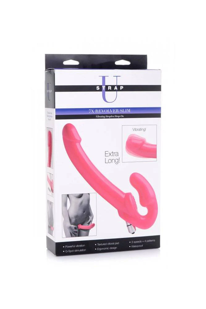 XR Brands - Strap U - 7X Revolver Slim 8 Inch Vibrating Strapless Strap-on - Pink - Image 6