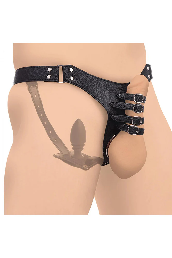 XR Brands - Strict - Male Chastity Harness with Silicone Anal Plug - Image 5
