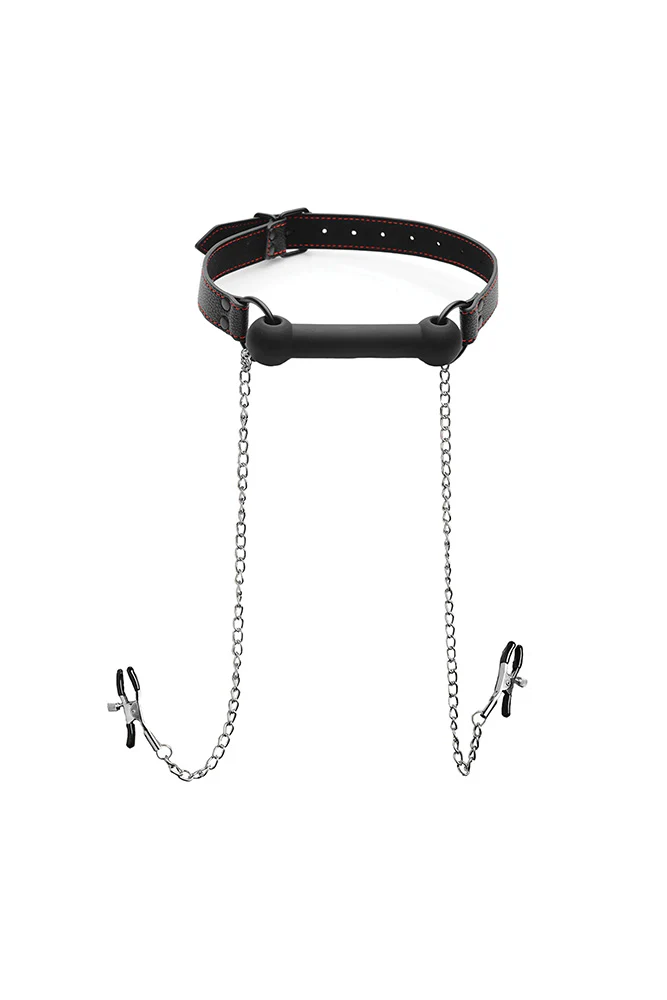 XR Brands - Strict - Silicone Bit Gag with Nipple Clamps - Image 2