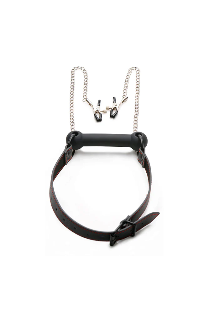XR Brands - Strict - Silicone Bit Gag with Nipple Clamps - Image 4