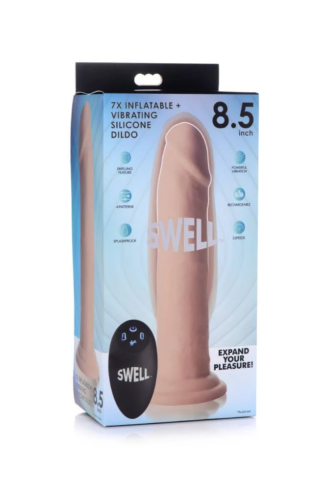 XR Brands - Swell 7X  8.5" Inflatable Vibrating Silicone Dildo - Beige - Image 10