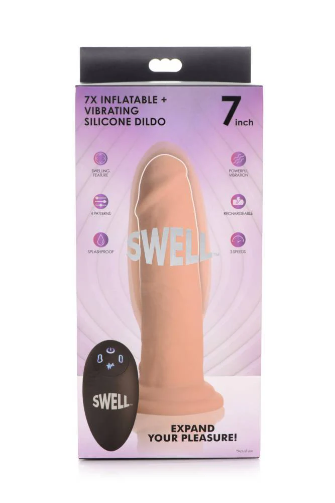 XR Brands - Swell 7X Inflatable Vibrating Silicone Dildo - 7 Inch - Beige - Image 10