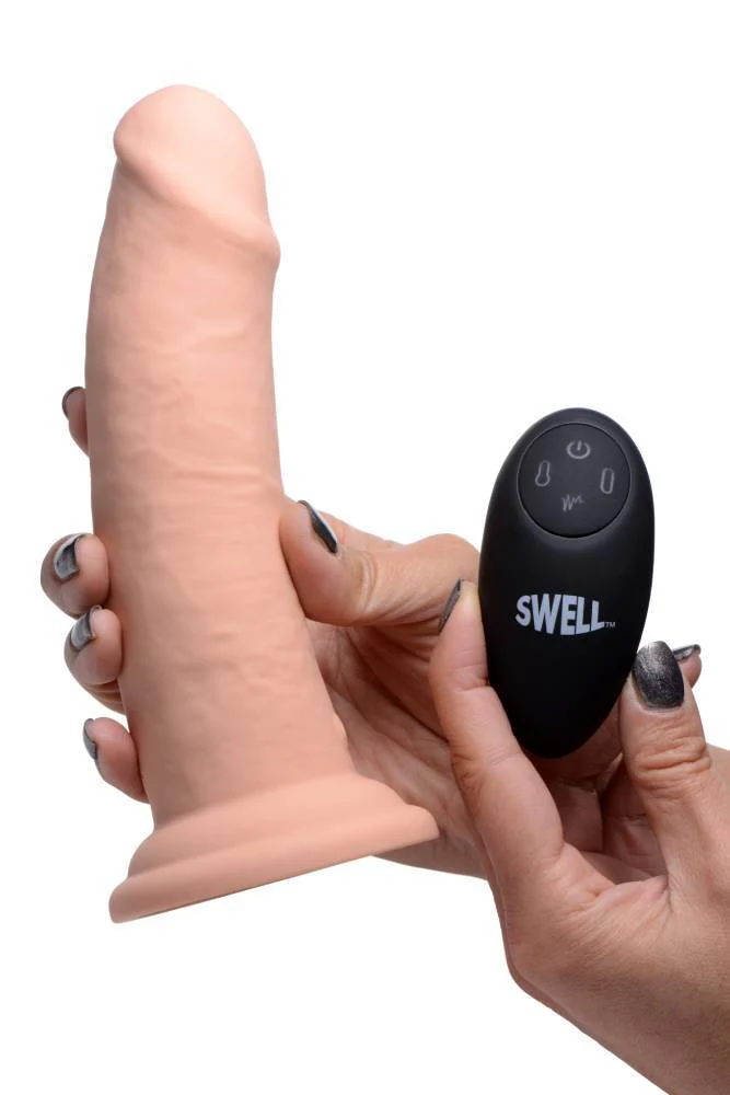 XR Brands - Swell 7X Inflatable Vibrating Silicone Dildo - 7 Inch - Beige - Image 6