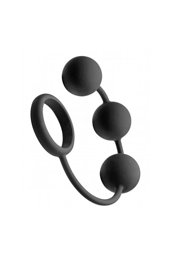 XR Brands - Tom of Finland - Silicone Cock Ring With 3 Weighted Balls - Black