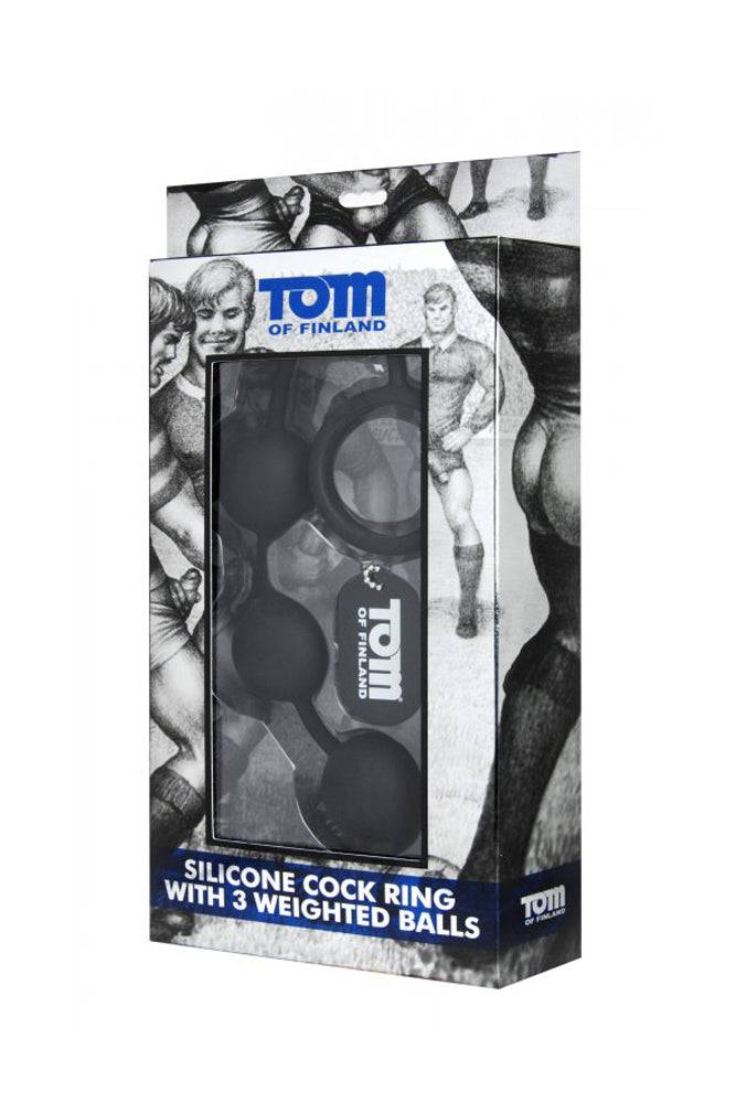 XR Brands - Tom of Finland - Silicone Cock Ring With 3 Weighted Balls - Black - Image 3